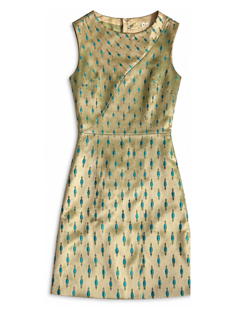 Vintage Metallic Gold Turquoise Brocade Sheath Dress Size S